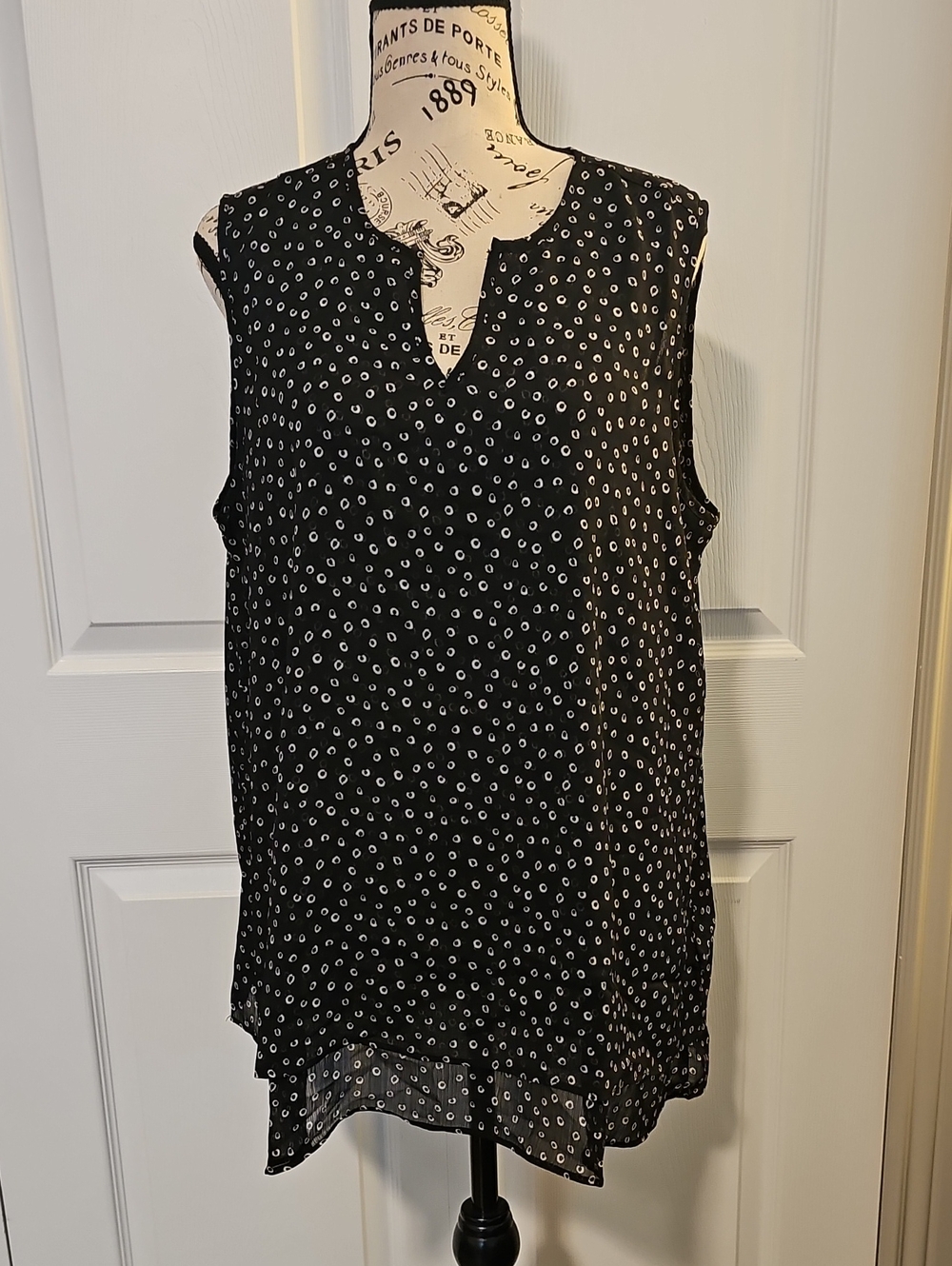 Christina Black Sleeveless Polka Dot V-Neck Top